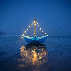 Rolgordijnen leuchtendes Boot am Meer © Jenny Sturm