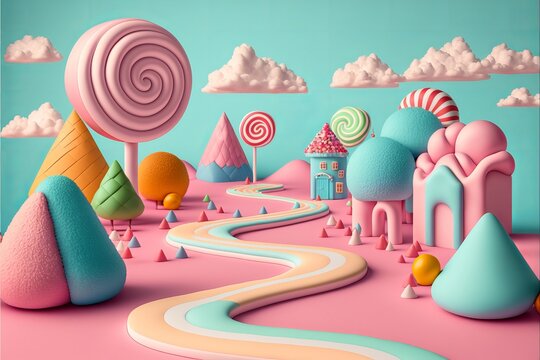 Sweet Candy Board Game, Pastel Colored. Generative AI