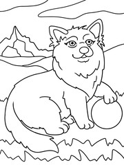 Corgi dog playing with a ball in the park. Children coloring book. Vector.