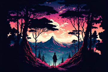 Naklejka premium illustration of a silhouette of a person in the mountains