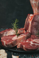 Raw meat on black background