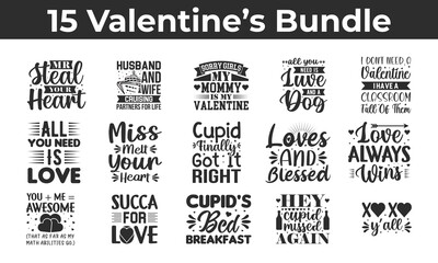Fototapeta premium Valentines day t shirt design quotes bundle, Valentines lettering bundle, quotes lettering, T-shirt Design SVG Bundle. Typography bundle