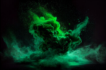 green smoke explosion on a black background, generative ai