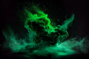Poster green smoke explosion on a black background, generative ai © Loks
