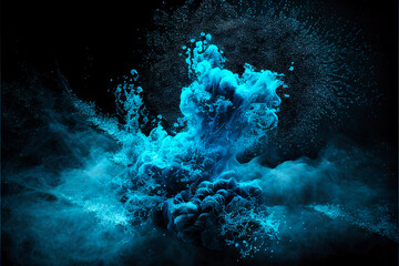 Fototapeta na wymiar blue explosion on a black background, generative ai