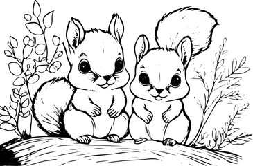 Coloring page for children with cute Animals