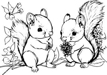 Coloring page for children with cute Animals