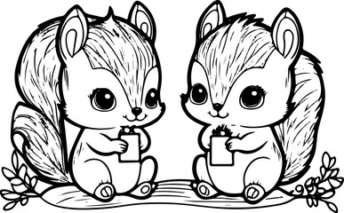 Coloring page for children with cute Animals