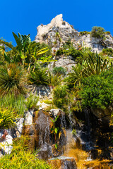 Fototapeta na wymiar Exotic Botanic Garden Le Jardin de Exotique on top of medieval fortress castle hill in historic town of Eze at Azure Cost of Mediterranean Sea in France