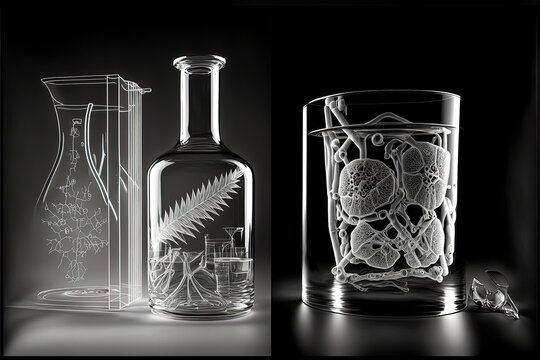 a few glass vases with a couple of glasses - Generative AI