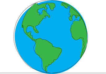 earth sketch continuous line drawing, vector