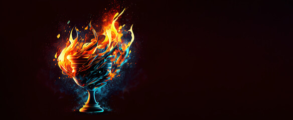 burning golden soccer winners cup, panoramic layout. Generative Ai