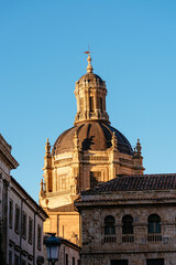 Obraz premium Cityscape of the old town of Salamanca with the church of La Clerecia. Castilla Leon, Spain