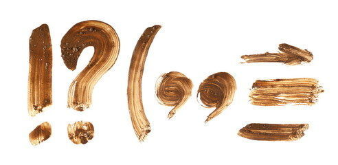 Set wet mud brush stroke in shape punctuation marks isolated on white, clipping path
