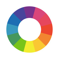 Fototapeta premium Multicolored wheel. Color circle guide. Pie chart diagram. Infographic element round shape. Color theory. Color wheel palette template for art school. Twelve part color system.