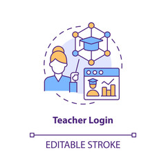 Teacher login concept icon. Assign tasks. Learning management system access abstract idea thin line illustration. Isolated outline drawing. Editable stroke. Arial, Myriad Pro-Bold fonts used