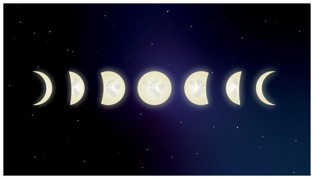 Dessin vectoriel de croissant de lune devant un ciel dégradé de nuit étoilée