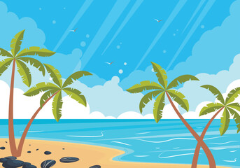 Tropical sandy beach with palm trees. Summer seascape.