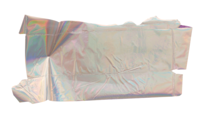 Torn empty pieces texture holographic paper isolated on transparent png background.