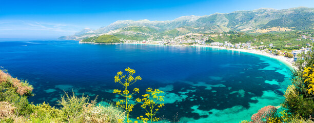 amazing blue bay in Himare in Albania - obrazy, fototapety, plakaty