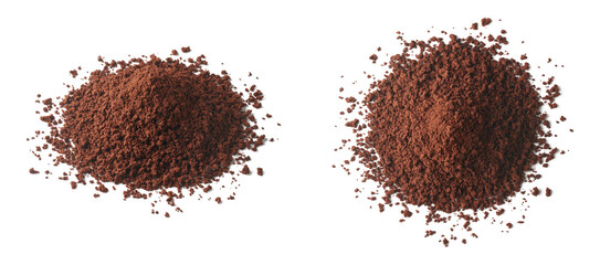 pile of ground coffee, coffea arabica, roasted coffee beans that ground to be brewed, in different...