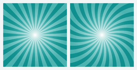 Fototapeta premium Blue sunburst background set. Dark cyan retro style gray color radial and spiral sunbeam rays background, pattern, wallpaper. Vector Illustrations.