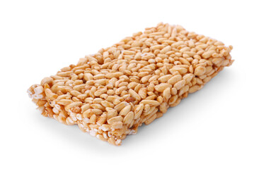 Puffed rice bar (kozinaki) on white background