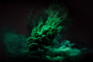 Fototapeta na wymiar green explosion on a black background, generative ai