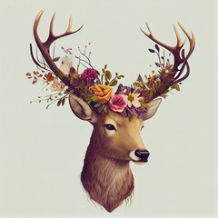 Generative AI: cute deer with flowers on its horns