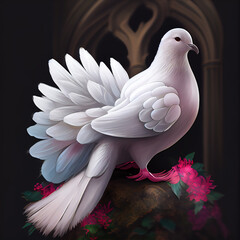 Generative AI: illustration of a lovely dove on a branch with glitter