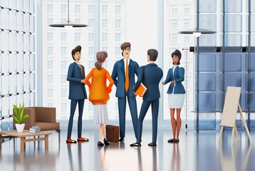 Successful team of Business people are talking in office. Advisory, negotiation, working together concept. 3D rendering illustration 