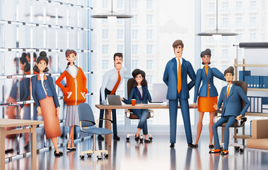 Successful team of Business people working in office. Advisory, negotiation, working together concept. 3D rendering illustration 