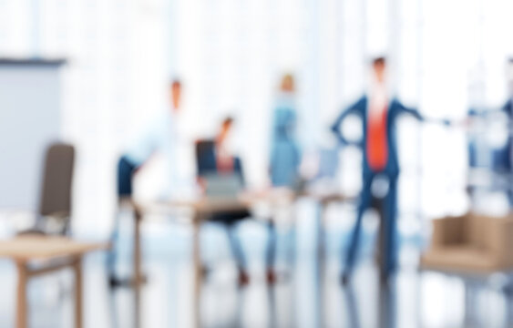 Blurred background of business people are working in office. 3D rendering illustration 