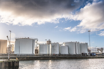 Fish oil tanks in Esbjerg harbor,  Denmark