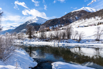 snow covered mountains in winter