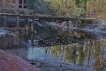 View of the river Saale in winter at a construction site in Halle an der Saale