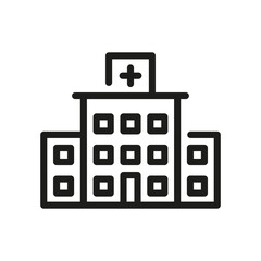 Hospital building. Medical clinic building. Vector outline icon