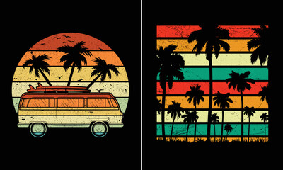 Retro Vintage Sunset Summer Beach T-shirt Graphic For Your Print-On-Demand Business © Tshirt_Designs2
