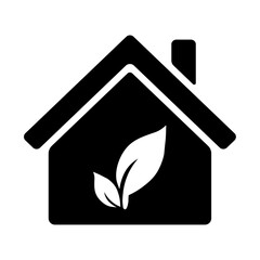 House with plant icon in flat style. Simple filled symbol in black isolated on white background. Vector design for website, UI, mobile app.
