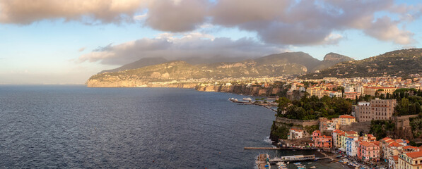 Rocky Coast and Homes in Touristic Town, Sorrento, Italy. Amalfi Coast. Aerial Panorama
