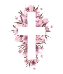 Watercolor Easter cross clipart. Floral crosses illustration, lily flower arrangements 