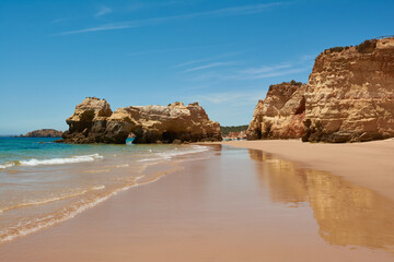 Beatiful beach Praia do Amado with limestone rocks. Portimão, Portugal