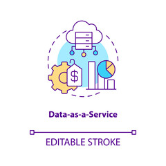 Data as service concept icon. Virtual cloud technology. Digitization trend abstract idea thin line illustration. Isolated outline drawing. Editable stroke. Arial, Myriad Pro-Bold fonts used