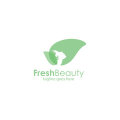 Fresh Beauty Logo Design Template with Woman and leaf icon, Perfect for business, company, app, technology, mobile, etc