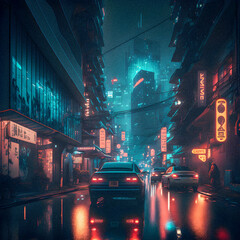 Tokyo City by Night, Anime and Manga drawing illustration, city ​​views, granular texture. Generative AI