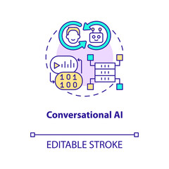 Conversational AI concept icon. Data science solution for business abstract idea thin line illustration. Isolated outline drawing. Editable stroke. Arial, Myriad Pro-Bold fonts used