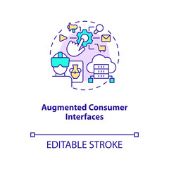 Augmented consumer interfaces concept icon. AI and data science solution for business abstract idea thin line illustration. Isolated outline drawing. Editable stroke. Arial, Myriad Pro-Bold fonts used
