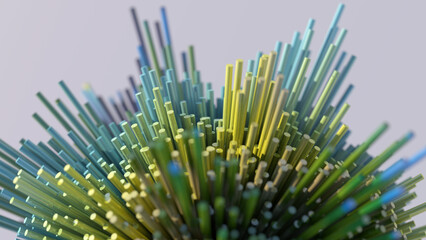 Group of colorful cylinders. Gray background, close-up. Abstract illustration, 3d render.