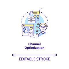 Channel optimization concept icon. Business digitization. Data science in marketing abstract idea thin line illustration. Isolated outline drawing. Editable stroke. Arial, Myriad Pro-Bold fonts used