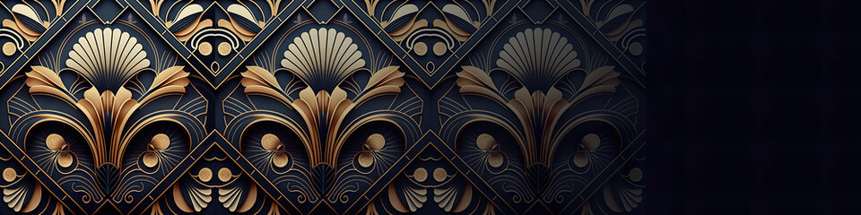 Luxury gold and black art-deco pattern, copy space, banner, beautiful design, illustration, gold and black, art-déco, generative art, text for space